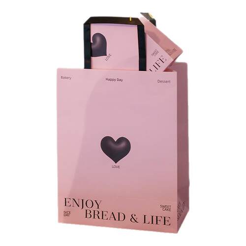 粉色爱心甜品打包牛皮纸袋蛋糕烘焙礼品袋外卖包装袋子面包手提袋