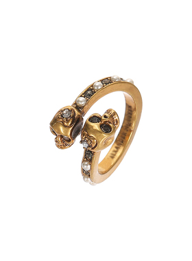 镶钻珍珠骷髅头开口戒指