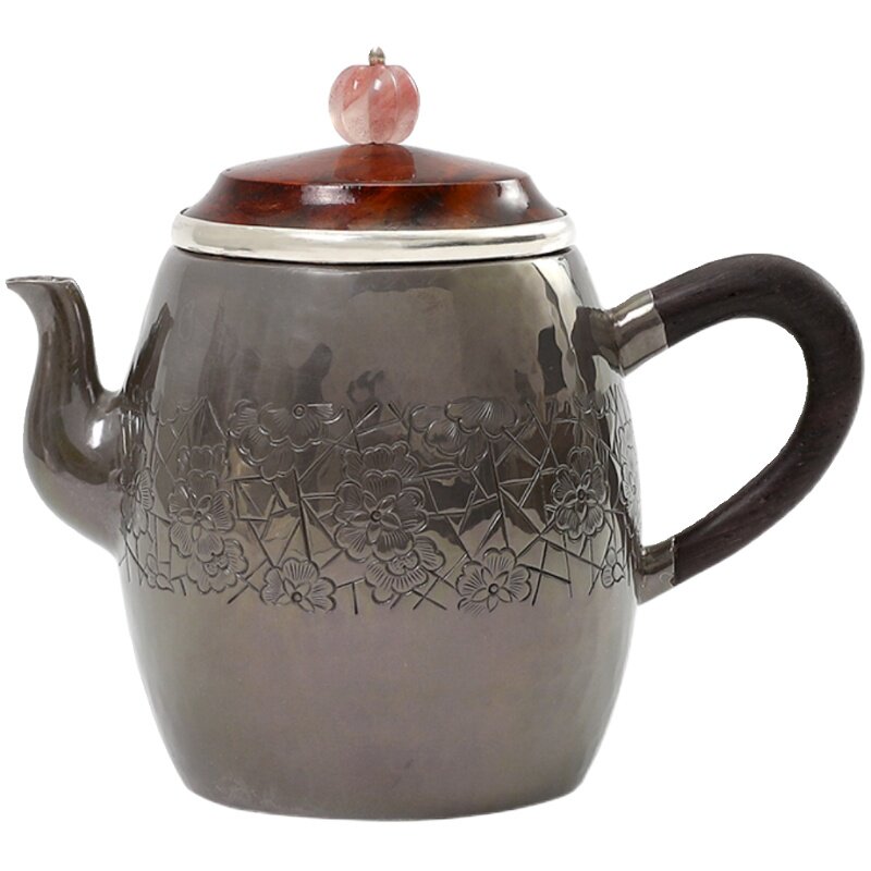 纯银梅花泡茶壶纯手工錾刻