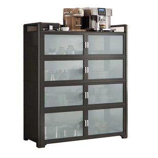 铝合金储物柜碗柜厨房置物架落地多层收纳多功能微波炉餐边橱柜子