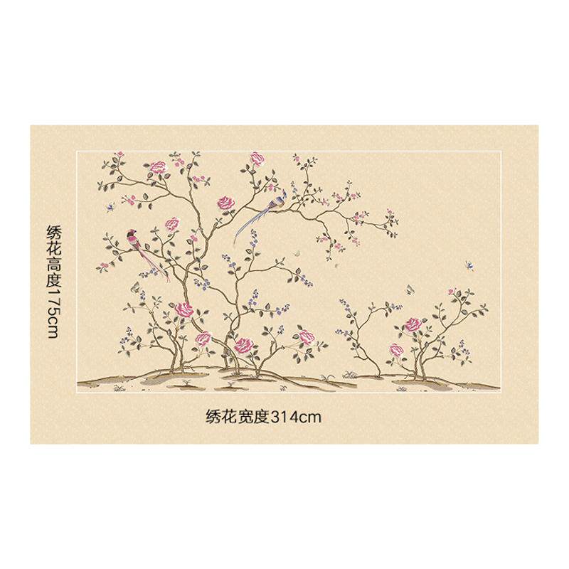刺绣无缝花鸟卧室玄关墙布定制