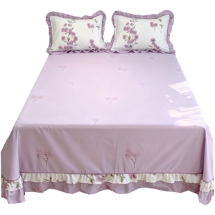 床单单件纯棉100全棉2025新款大250x270花边粉色紫色带裙边四季