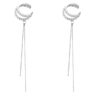 一款两戴银色双层锆石流苏耳线女2025新款高级感无耳洞耳骨夹耳钉