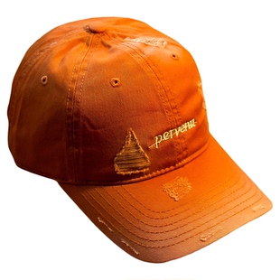 做旧破洞韩版潮牌水洗棒球帽子软顶小字母刺绣橙色鸭舌帽简约橘色