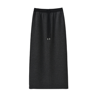 SEAWHEN海维恩丝光缎秋冬半身裙高级感显瘦后开叉中长高腰直筒裙