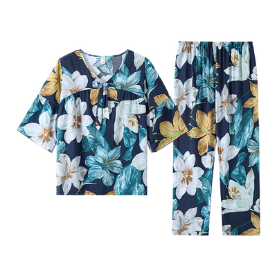 春夏新款七分袖蝴蝶结棉绸家居服