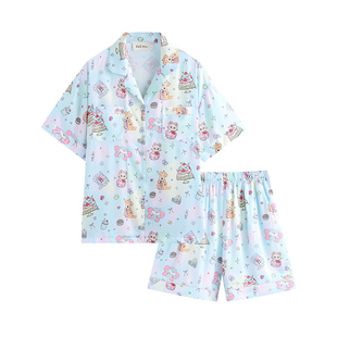 侘町2025年新款涂鸦甜品乐园冰丝短袖睡衣三件套夏天卡通家居服夏