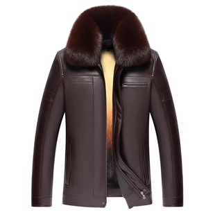 中老年皮衣男爸爸装冬季加绒加厚貂皮大衣外套海宁皮草真皮皮夹克
