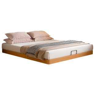 无床头实木悬浮床小户型1米8双人床架现代简约新款齐边榉木储物床