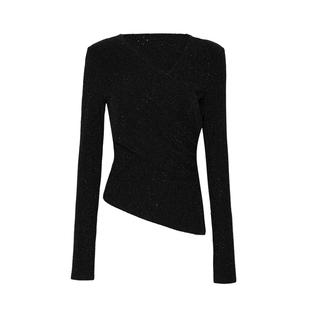 DPLAY黑色T恤内搭气质通勤V领交叉设计打底衫上衣2026年春季