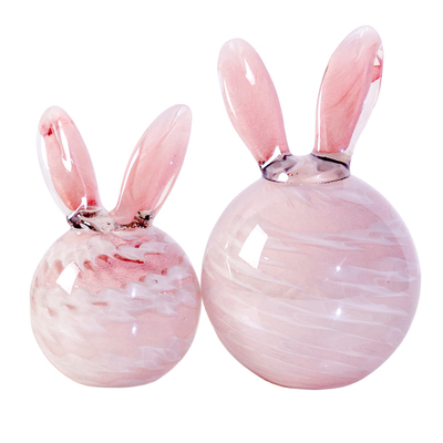 米乐家居现代琉璃桌面粉玉兔摆件