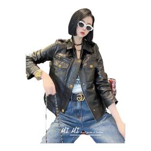 【现货】拉链机车款纯皮皮衣女2025秋季新款修身显瘦纯绵羊皮外套