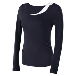 瑜伽服女冬季新款修身跑步运动上衣撞色假两件普拉提健身训练长袖