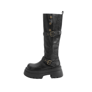 真皮~骄屿美拉德棕色长筒靴2025秋冬新款增高骑士靴不过膝高筒靴