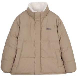 韩国大熊新款羽绒服女2022年冬男女同款加厚双面穿羊羔绒情侣外套