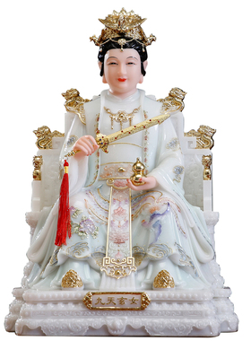 汉白玉彩绘九天玄女神像供奉摆件