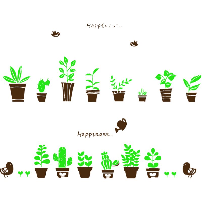 小鸟植物盆栽墙贴画 店铺橱窗玻璃门踢角线咖啡奶茶阳台窗户贴纸