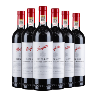 奔富BIN407赤霞珠红酒澳洲原瓶进口正品行货干红葡萄酒整箱6支装