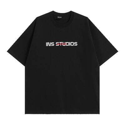 INSstudios复古重叠刺绣LOGO短袖