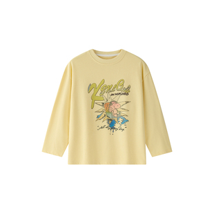 虾酱麻麻男童纯棉长袖t恤秋冬装2025新款上衣黄色卡通儿童装体恤