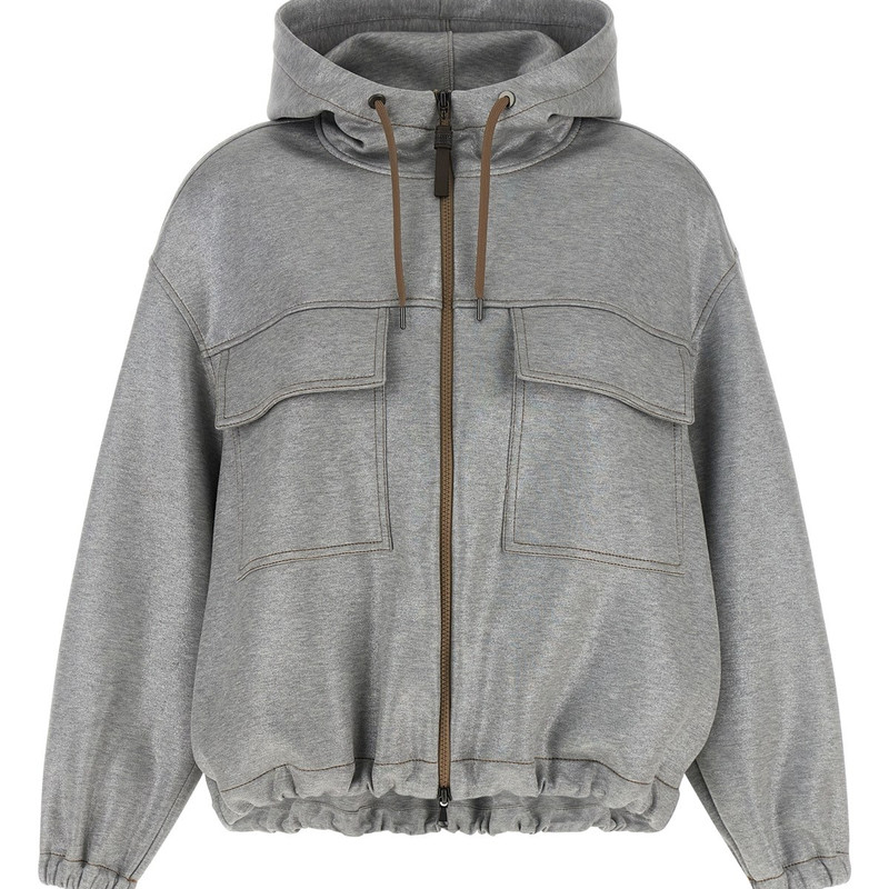 Brunello Cucinelli 女士灰色棉尼连帽外套BC 26早春新意大利代购