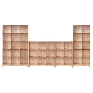 纯实木书架组合全红橡木置物架书柜简约高开放式原木满整墙