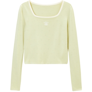 乐町撞色方领修身版型打底针织衫春季可爱清甜格雷系上衣