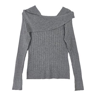 一字肩针织打底衫女不规则内搭秋