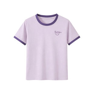 名创优品撞色短袖女t恤夏2026新款衣服女款韩版宽松半袖纯棉上衣D