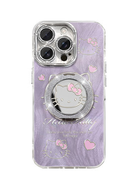 紫色线条猫咪适用苹果16promax手机壳华为mate60创意Pura70卡通荣耀100/opporeno14防摔vivos20支架小米15