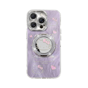 紫色线条猫咪适用苹果16promax手机壳华为mate60创意Pura70卡通荣耀100/opporeno14防摔vivos20支架小米15
