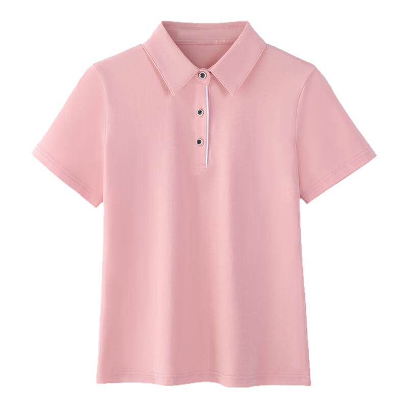 撞色翻领短袖t恤女正肩工服上衣T