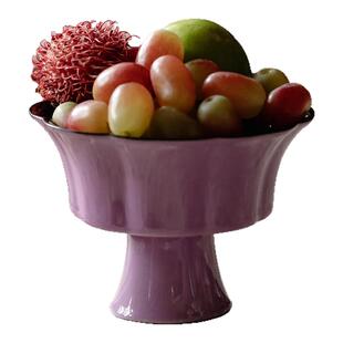 梵汝新中式高脚茶点盘日式粗陶花瓣果盘仿宋高足高颜值精致糕点盘