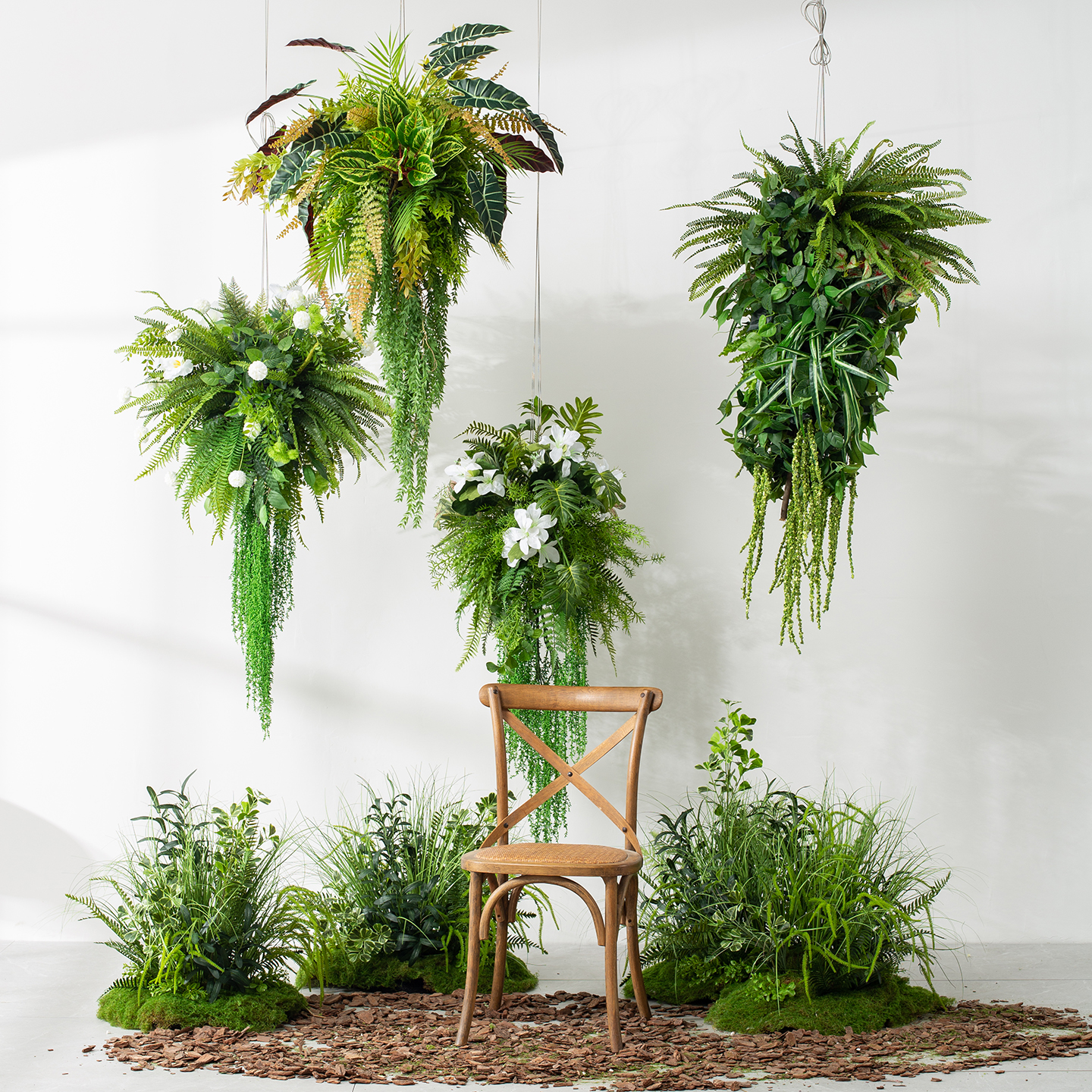 空中装饰假绿植餐厅酒店中式仿真花天花板悬挂蕨叶成品吊饰挂植物