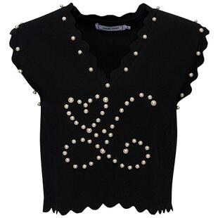 YES BY YESIR叶谦设计师珍珠logo装饰V领无袖针织马甲上衣