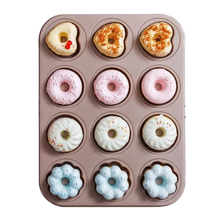 妙厨不粘12连甜甜圈模具小蛋糕卡通玛德琳模麦马芬小面包烘焙烤盘