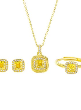 2025新款甜蜜黄色小方糖项链套装