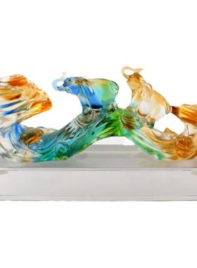 琉璃商务同事风升迁摆件送客户