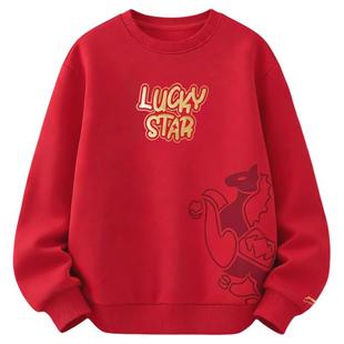 李宁男童红色卫衣2026儿童马年新年衣服女童正品青少年本命年童装