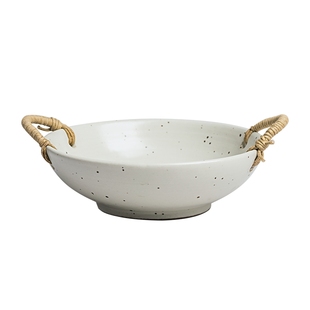 网红粗陶复古怀旧餐具创意日式双耳汤碗麻绳老式土陶面碗个性盘子