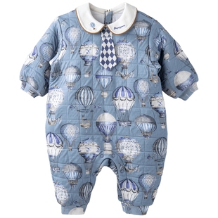 [璀璨蓝宝石]aqpa爱帕婴儿连体衣秋冬保暖夹棉夹丝宝宝哈衣外出服