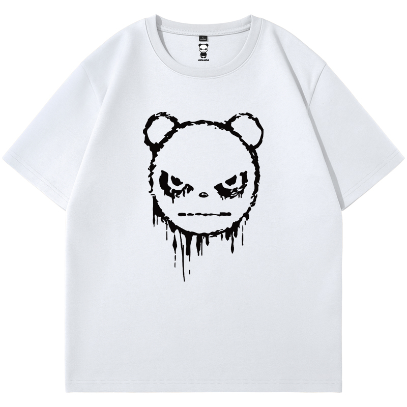 Hipanda你好熊猫潮牌短袖T恤男2024夏季新款情侣个性美式纯棉短t
