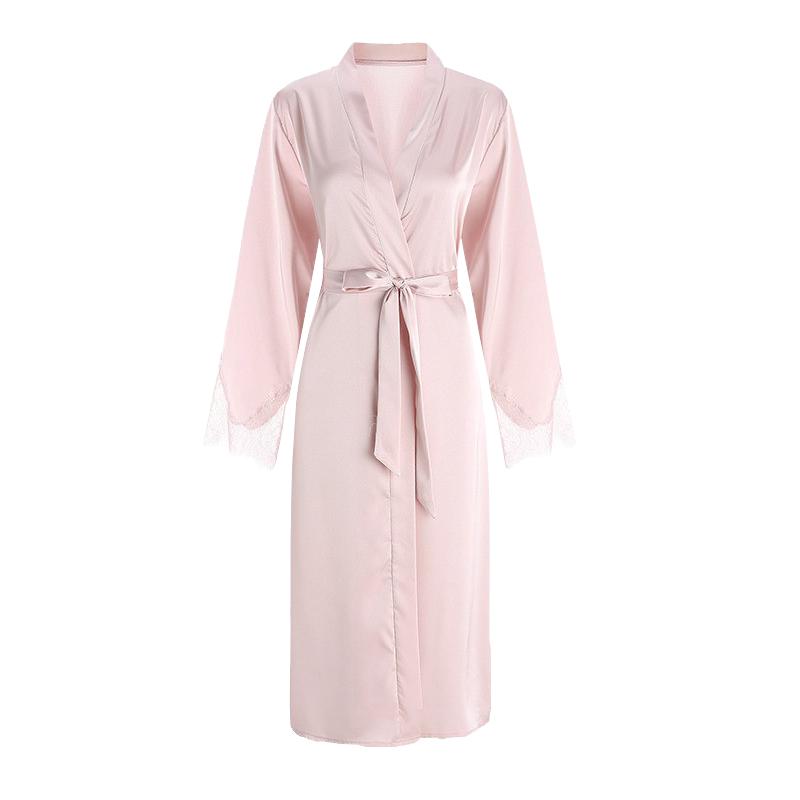 睡衣女性感中长款真丝睡袍秋冬冰丝绸晨袍新娘伴娘家居服系带浴袍