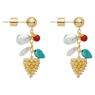 松果漫步耳环 小众绿松石竹节珊瑚石白松石耳饰