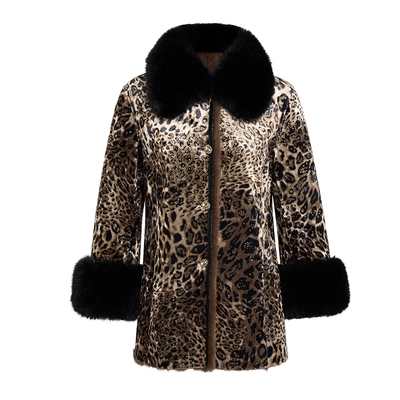 马天奴毛领廓形豹纹金貂绒外套