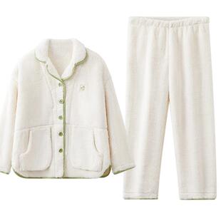 红豆珊瑚绒睡衣情侣秋冬季家居服女防螨抑菌男可外穿加厚保暖套装