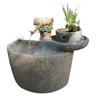 水磨坊中式户外院子造景鱼池庭院花园布置鱼缸流水摆件循环水景观