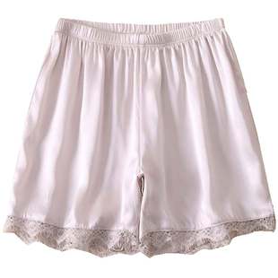 100%桑蚕丝真丝宽松安全空调裤短裤热裤蕾丝边居家裤子薄阔腿裤夏