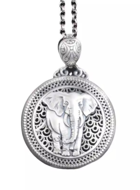 纯银吊坠女999足银圆牌大象吊坠