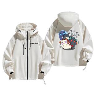 明日方舟龙泡泡年夕令重岳游戏宽松冲锋衣夹克外套春秋季男上衣服